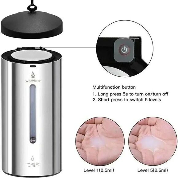 Wisewater Stainless Steel Touchless Wall-Mount Automatic Soap Dispenser NS59 - Picture 2 of 7